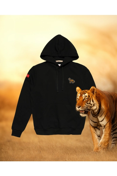 Bluza męska Basic z kapturem z tygrysem azjatyckim - czarna